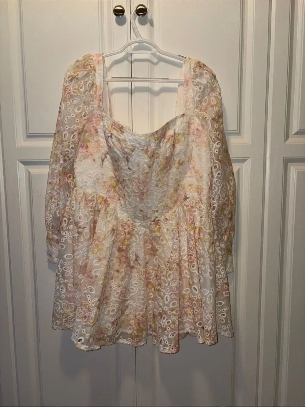 Bardot Lila Flounce Mini Dress Womens 12 Floral Eyelet Mini Milkmaid Coquette